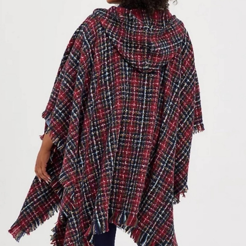 Torrid Hooded Ruana Plaid Poncho One Size - Picture 4 of 7